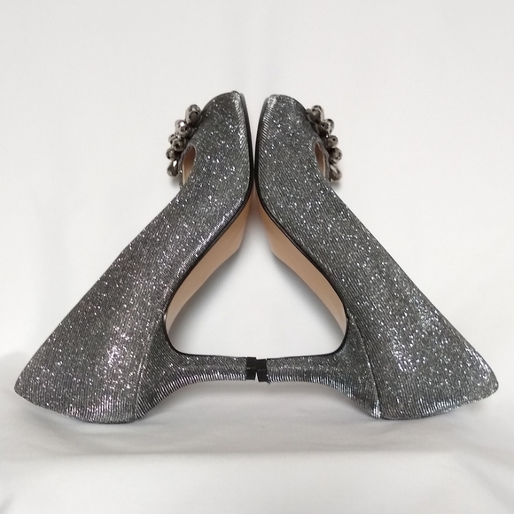 NWOT/Box Caparros Melissa Mercury Glimmer Crystal Embellished Heels Sz 7 Silver - Picture 7 of 8
